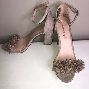 Neutral Faux Suede Block Heel Sandals